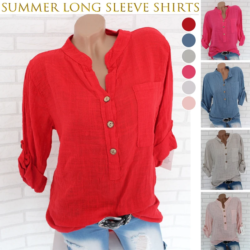 Summer Women's Polyester-cotton Shirt Solid Color Translucent Long-sleeved T-shirt Button V-neck Work Casual Shirt Commuter Wear
Summer Women's Polyester-cotton Shirt Solid Color Translucent Long-sleeved T-shirt Button V-neck Work Casual Shirt Commuter Wear