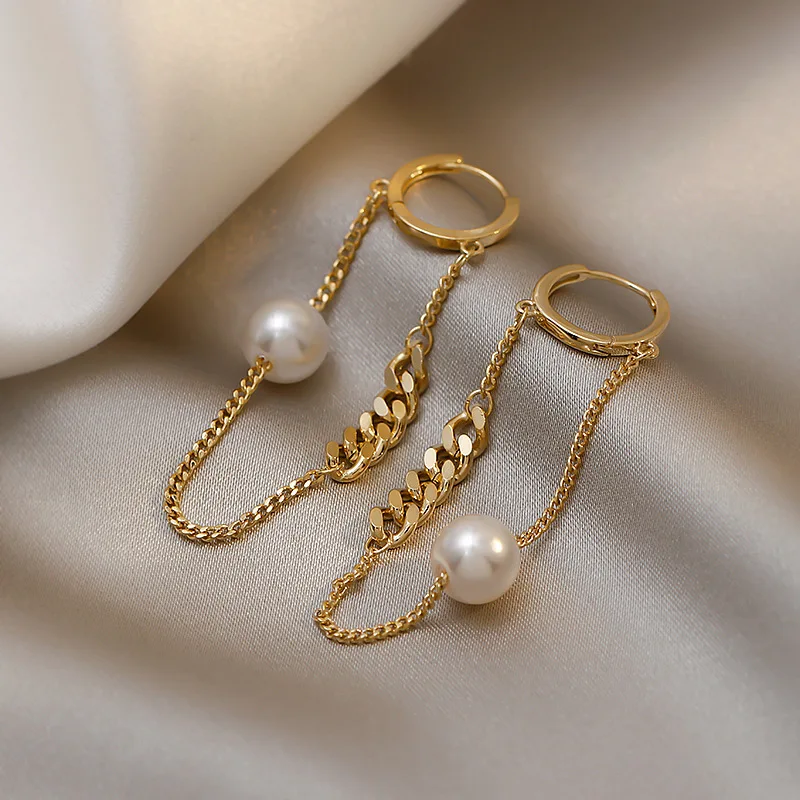 European and American Fashionable Metal Chain Pearl Tassel Earrings For Woman Unusual Accessories Korean Girl Fashion Jewelry
European and American Fashionable Metal Chain Pearl Tassel Earrings For Woman Unusual Accessories Korean Girl Fashion Jewelry