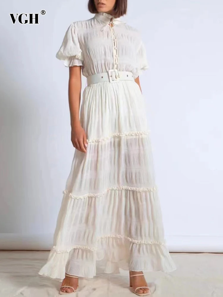 VGH Elegant White Long Dress For Women Turtleneck Short Puff Sleeve High Waist Patchwork Ruffle Trim Dresses Female 2022 Clothes
VGH Elegant White Long Dress For Women Turtleneck Short Puff Sleeve High Waist Patchwork Ruffle Trim Dresses Female 2022 Clothes