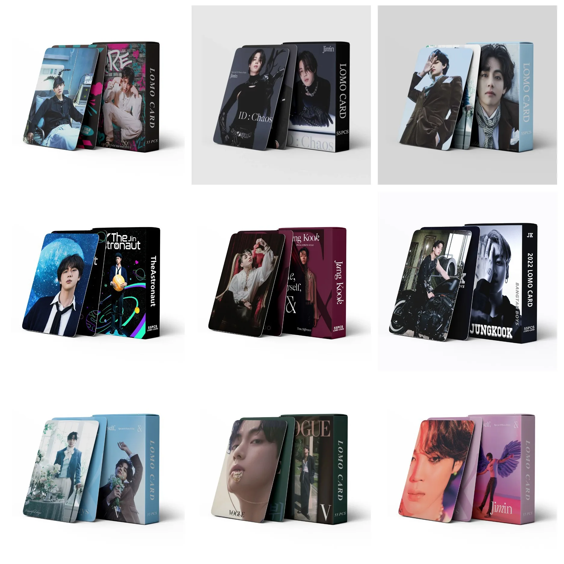 

55Pcs/Set Kpop Boys Group Lomo Cards Rap Monster JIN SUGA J-HOPE JIMIN V JUNGKOOK HD Photo Print Cards Pictures for Fans Gifts