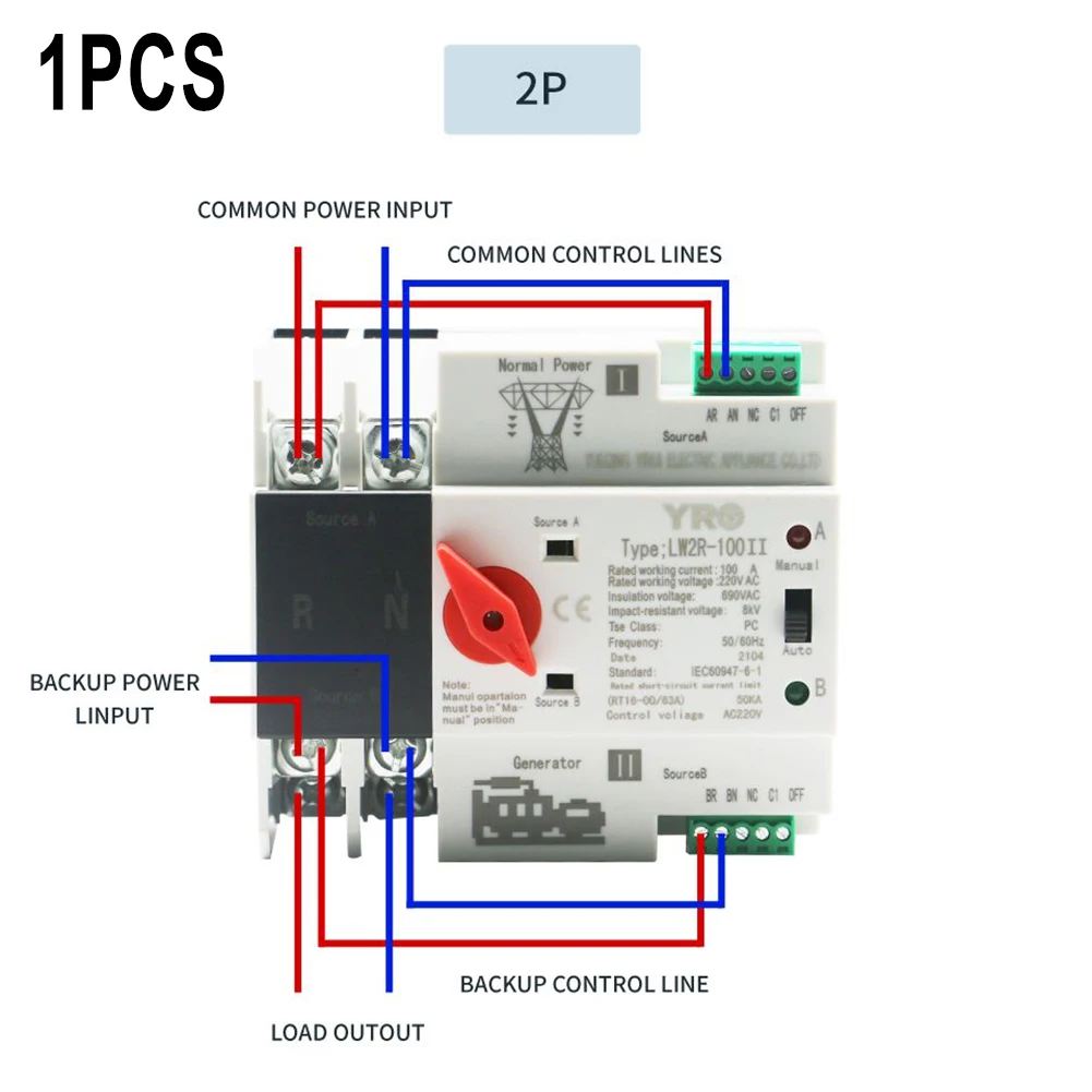 2P 3P 4P 125A Dual Power Automatic Transfer Switch Fit Generator Changeover Switch 110V 220V 400V Home Power Transfer Switch
2P 3P 4P 125A Dual Power Automatic Transfer Switch Fit Generator Changeover Switch 110V 220V 400V Home Power Transfer Switch