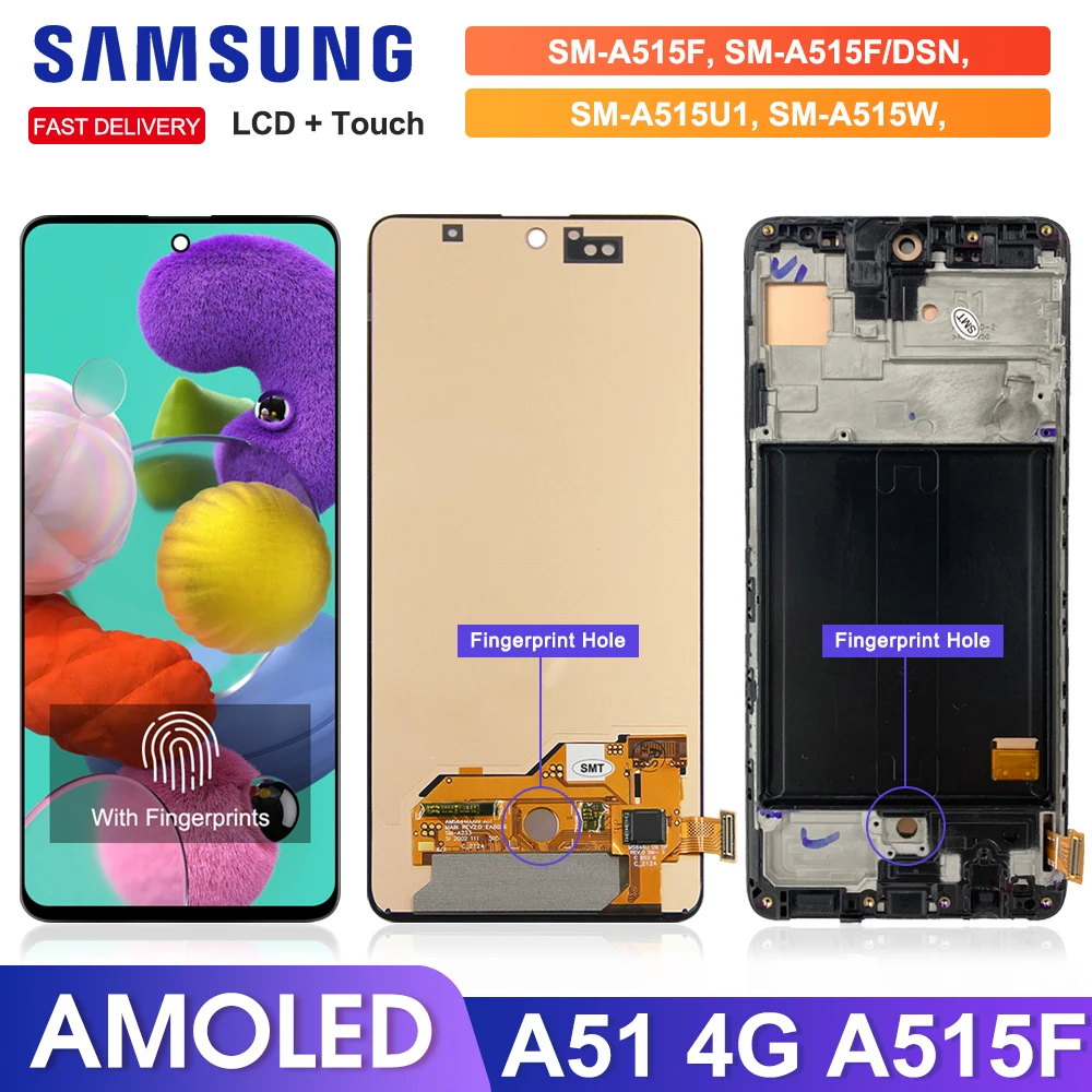 

6.5" SUPER AMOLED A515 A515F A515F/DS Display Screen With Fingerprint, For Samsung Galaxy A51 Lcd Display Touch Screen Digitizer