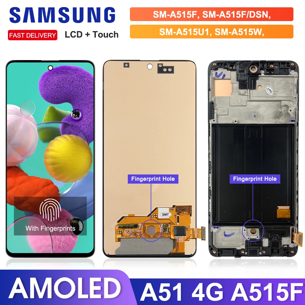 ЖК-дисплей 6,5 дюйма SUPER AMOLED A515 A515F A515F/DS, экран со сканером отпечатков пальцев, для Samsung Galaxy A51, сенсорный экран с дигитайзером
ЖК-дисплей 6,5 дюйма SUPER AMOLED A515 A515F A515F/DS, экран со сканером отпечатков пальцев, для Samsung Galaxy A51, сенсорный экран с дигитайзером