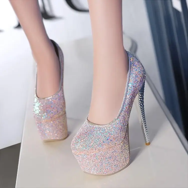 16cm sequins Sexy Fetish wedding shoes round head hate high nightclubs walking model temperament single shoes female Stripper
16cm sequins Sexy Fetish wedding shoes round head hate high nightclubs walking model temperament single shoes female Stripper