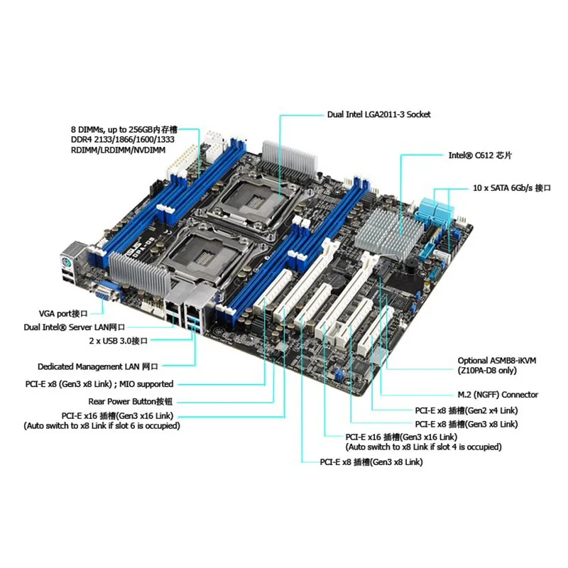 Original Two-Way Server Motherboard For ASUS Z10PA-D8 C612 Socket LGA 2011-3 V3 V4 DDR4 X99 X99M Good Quality
Original Two-Way Server Motherboard For ASUS Z10PA-D8 C612 Socket LGA 2011-3 V3 V4 DDR4 X99 X99M Good Quality