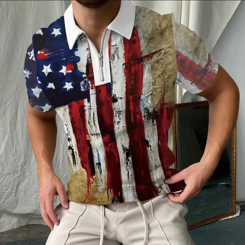 Summer Fashion Casual Polo Shirt Flag Stripes Pattern 3D Printed Zipper Shirt Lowkey Plaid Mens Casual Lapel High Quality Shirt
Summer Fashion Casual Polo Shirt Flag Stripes Pattern 3D Printed Zipper Shirt Lowkey Plaid Mens Casual Lapel High Quality Shirt