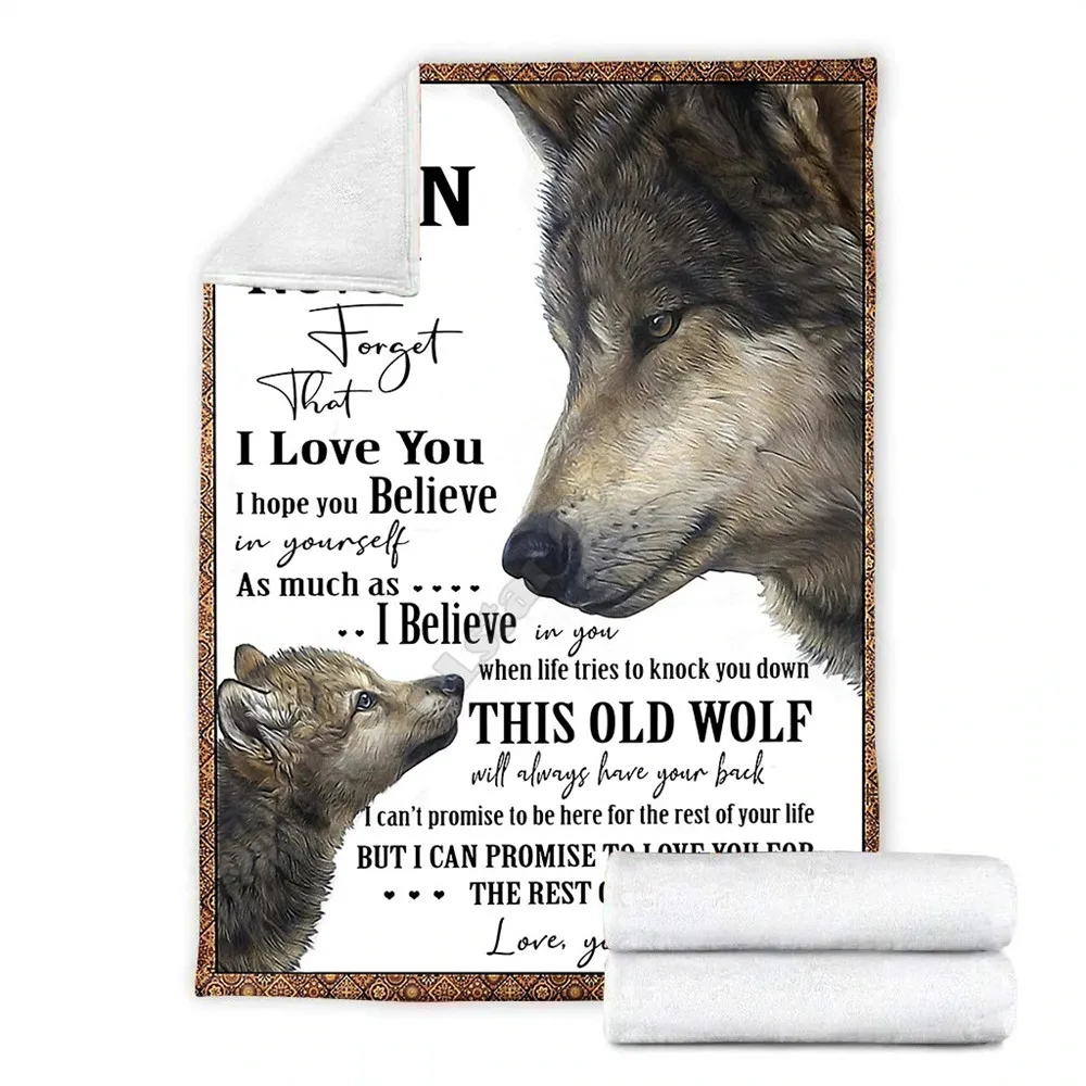 

Wolf To My Son Premium Blanket Cozy Premium Fleece Blanket 3D All Over Printed Sherpa Blanket on Bed Home Textiles 05