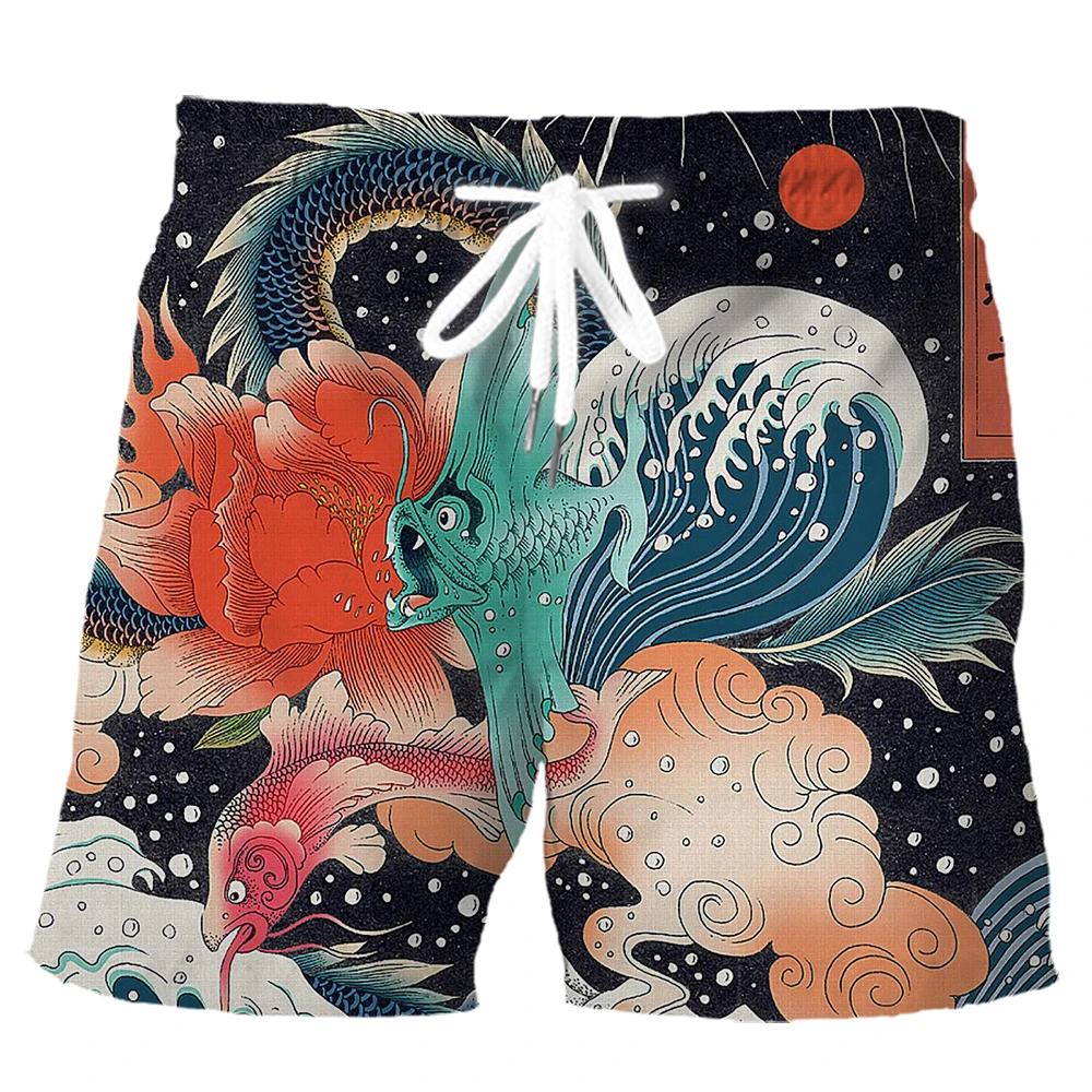 

CLOOCL Fashion Sports Shorts Ukiyo-e Rising Sun Wave Dragon Fish Art 3D Printed Pants Summer Pockets Men Casual Board Shorts