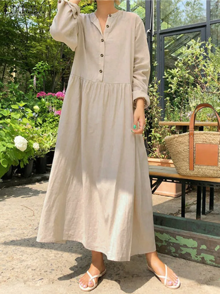 2022 Spring Autumn Bohemian Maxi Dress Women's Elegant Solid Cotton Robe Femme ZANZEA Casual Long Sleeve Shirt Dresses Oversized
2022 Spring Autumn Bohemian Maxi Dress Women's Elegant Solid Cotton Robe Femme ZANZEA Casual Long Sleeve Shirt Dresses Oversized