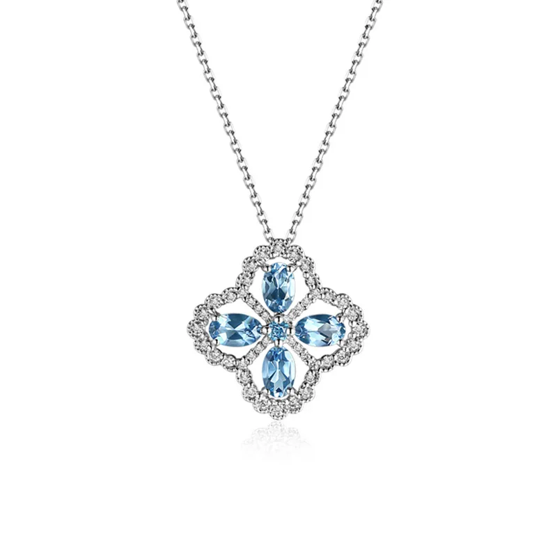 

Pandora S925 Silver Square Vintage Ocean Sapphire Ladies Pendant Necklace Engagement Wedding Party Fashion Jewelry