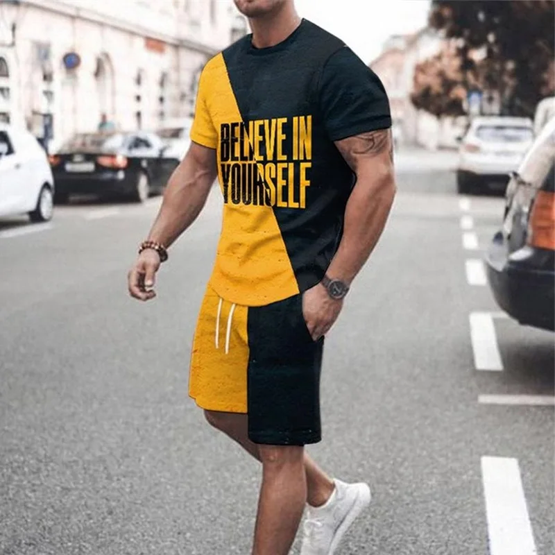 Men Set Summer Men's Letter Printed O-Neck Short Sleeve Tops and Shorts Fashion Sports Leisure Suit Men Two Piece Sets
Men Set Summer Men's Letter Printed O-Neck Short Sleeve Tops and Shorts Fashion Sports Leisure Suit Men Two Piece Sets