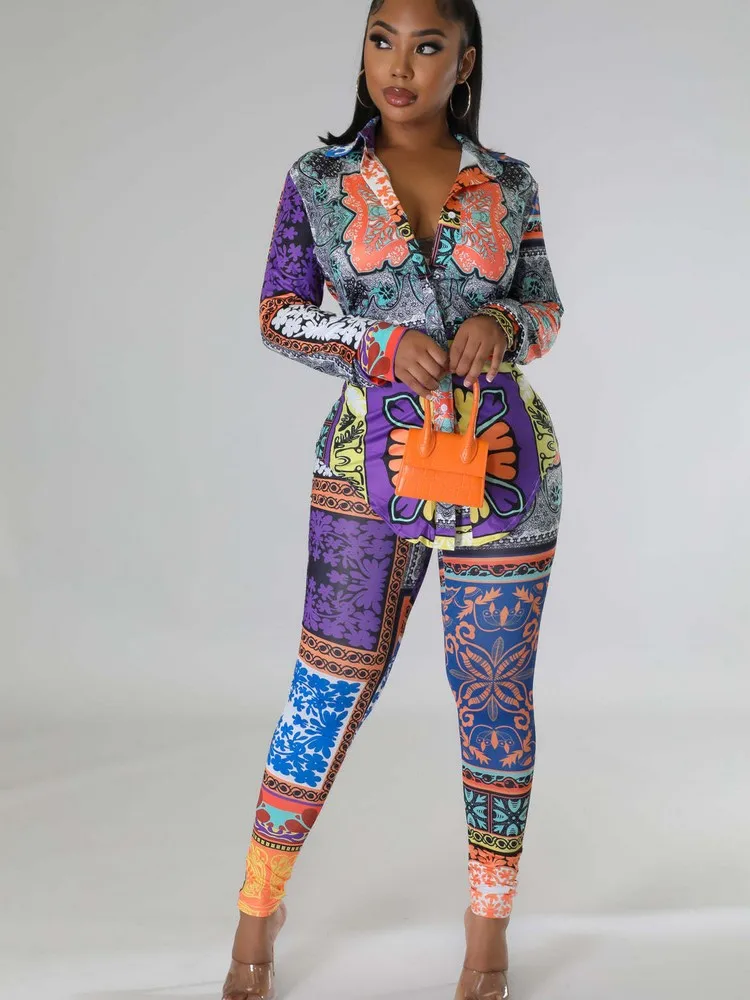 Модный повседневный костюм для отдыха из 2 предметов с принтом, осенняя одежда для женщин, рубашка на пуговицах + длинные брюки с завышенной талией, подходящие комплекты 
Модный повседневный костюм для отдыха из 2 предметов с принтом, осенняя одежда для женщин, рубашка на пуговицах + длинные брюки с завышенной талией, подходящие комплекты
