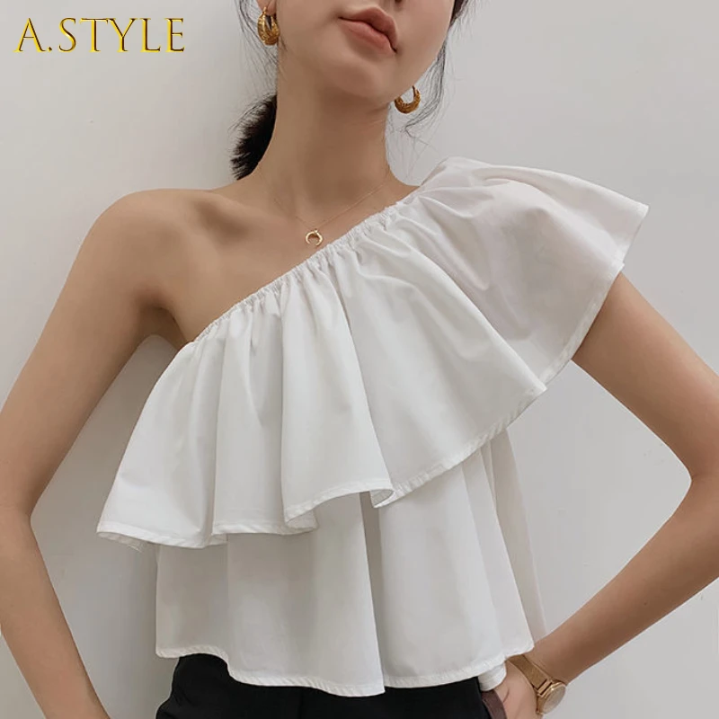 A GIRLS Spring Summer Slanted Shoulder Strapless Design Solid Color Shirt Sleeveless Sexy Blouse for Female Korean Style Elegant
A GIRLS Spring Summer Slanted Shoulder Strapless Design Solid Color Shirt Sleeveless Sexy Blouse for Female Korean Style Elegant