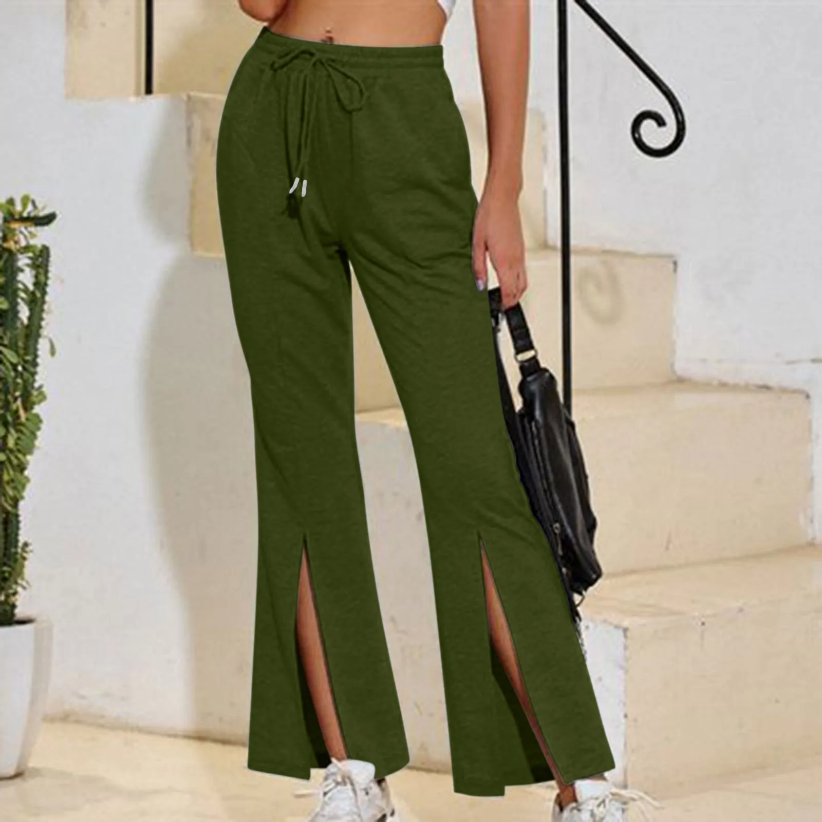 Women's Casual Loose Trousers Elegant Solid Color Slit High Waist Slim Wide Leg Pants Fashion Elastic Waist Drawstring Pants
Women's Casual Loose Trousers Elegant Solid Color Slit High Waist Slim Wide Leg Pants Fashion Elastic Waist Drawstring Pants