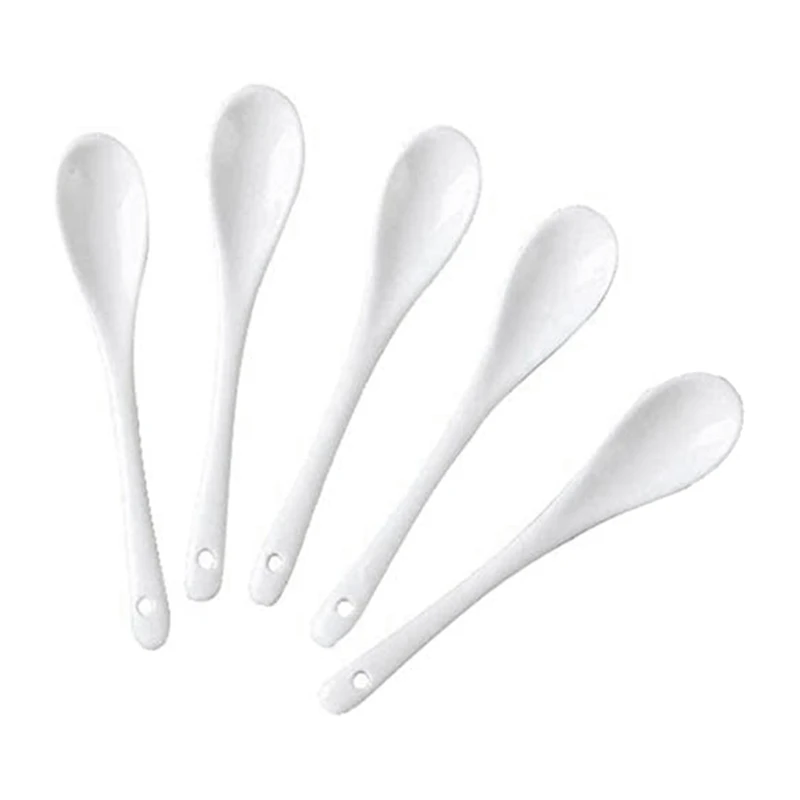 

20PCS White Porcelain Egg Spoons Ceramic Spoons Coffee Spoon Dessert Spoon Mocha Dip Serving Spoon