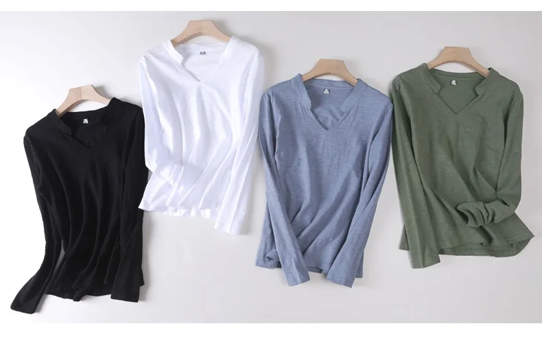 2022 Spring Long Sleeve Women V-Neck Bamboo Cotton T-Shirt Elegant Loose Fashion Tee Shirt Ladies Stand Collar Tops
2022 Spring Long Sleeve Women V-Neck Bamboo Cotton T-Shirt Elegant Loose Fashion Tee Shirt Ladies Stand Collar Tops