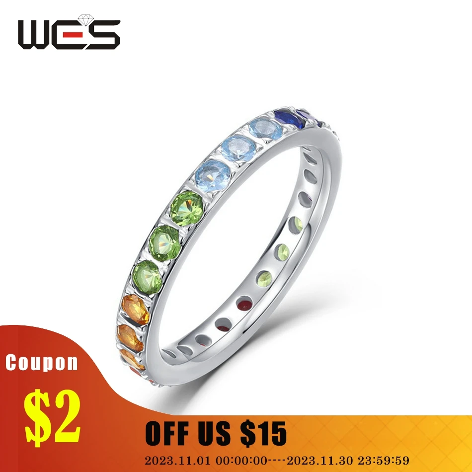 WES 925 Sterling Silver Rings for Woman Friends Rainbow Crystal Colorful Zicron 2.5*2.5mm Party Wedding Christmas Gifts Jewelry
WES 925 Sterling Silver Rings for Woman Friends Rainbow Crystal Colorful Zicron 2.5*2.5mm Party Wedding Christmas Gifts Jewelry