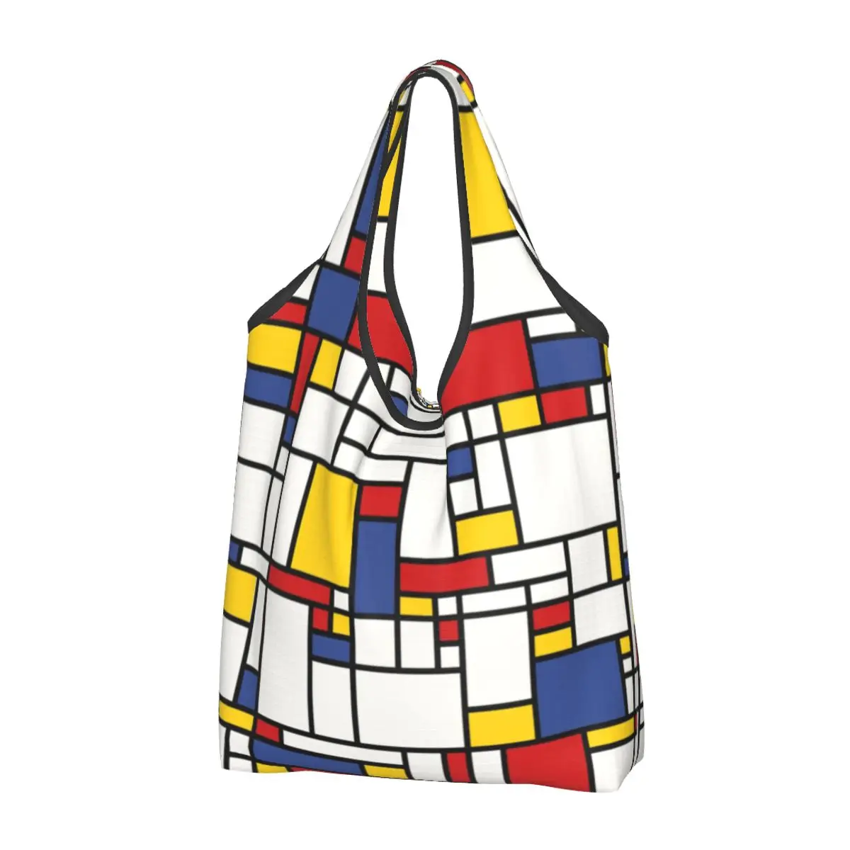

Piet Mondrian Abstract Pop Art 1960s Red Blue Yellow Rectangles Shopping Tote Bag Geometric Modern Grocery Shopper Shoulder Bag