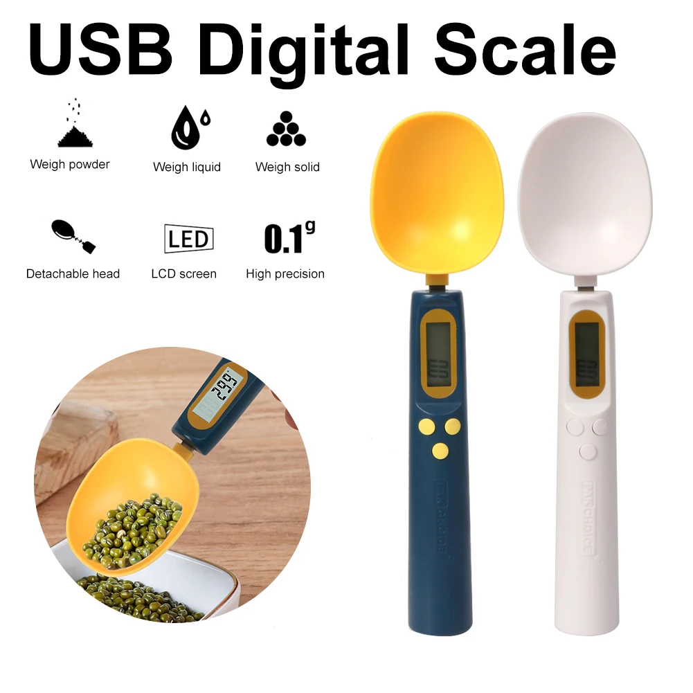 

Цифровые кухонные весы с USB-зарядкой и ЖК-дисплеем, электронная ложка для измерения веса пищи, 500 г, 0,1 г, зеркальные весы