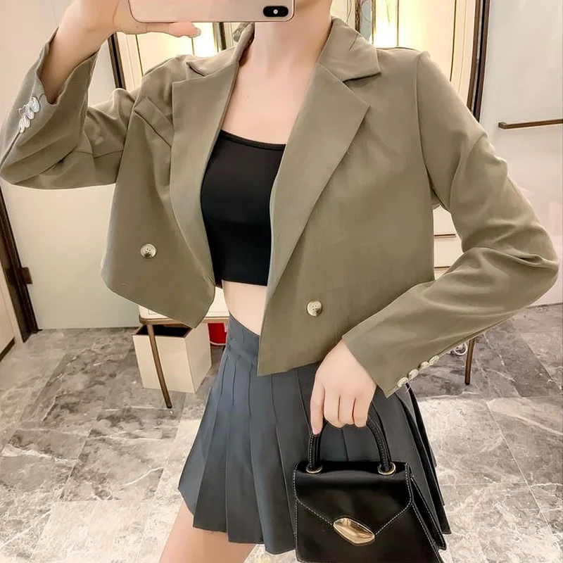 Women Blazers Solid Spring Trendy Crop Top Black Suits Loose Cozy Student Preppy Double-breasted Clothes Female High Quality New
Women Blazers Solid Spring Trendy Crop Top Black Suits Loose Cozy Student Preppy Double-breasted Clothes Female High Quality New