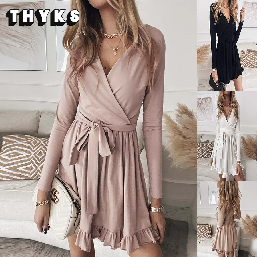 Women's Long Sleeve V Neck Dress Solid Color Lace Up Low Cut Ruffles Women's Autumn Winter New Prom Party Corset Elegant Dress
Women's Long Sleeve V Neck Dress Solid Color Lace Up Low Cut Ruffles Women's Autumn Winter New Prom Party Corset Elegant Dress