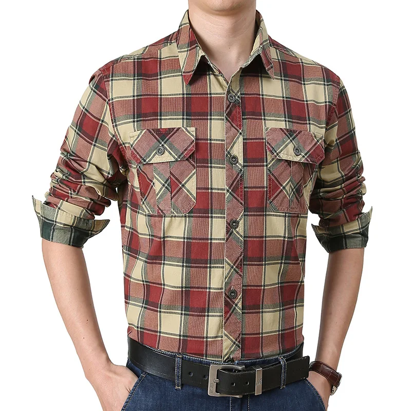 Spring Autumn Shirt Men Long Sleeves Military Button Up Plaid Shirt Pure Cotton Breathable Camisa Masculina Shirts For Men M-4XL
Spring Autumn Shirt Men Long Sleeves Military Button Up Plaid Shirt Pure Cotton Breathable Camisa Masculina Shirts For Men M-4XL