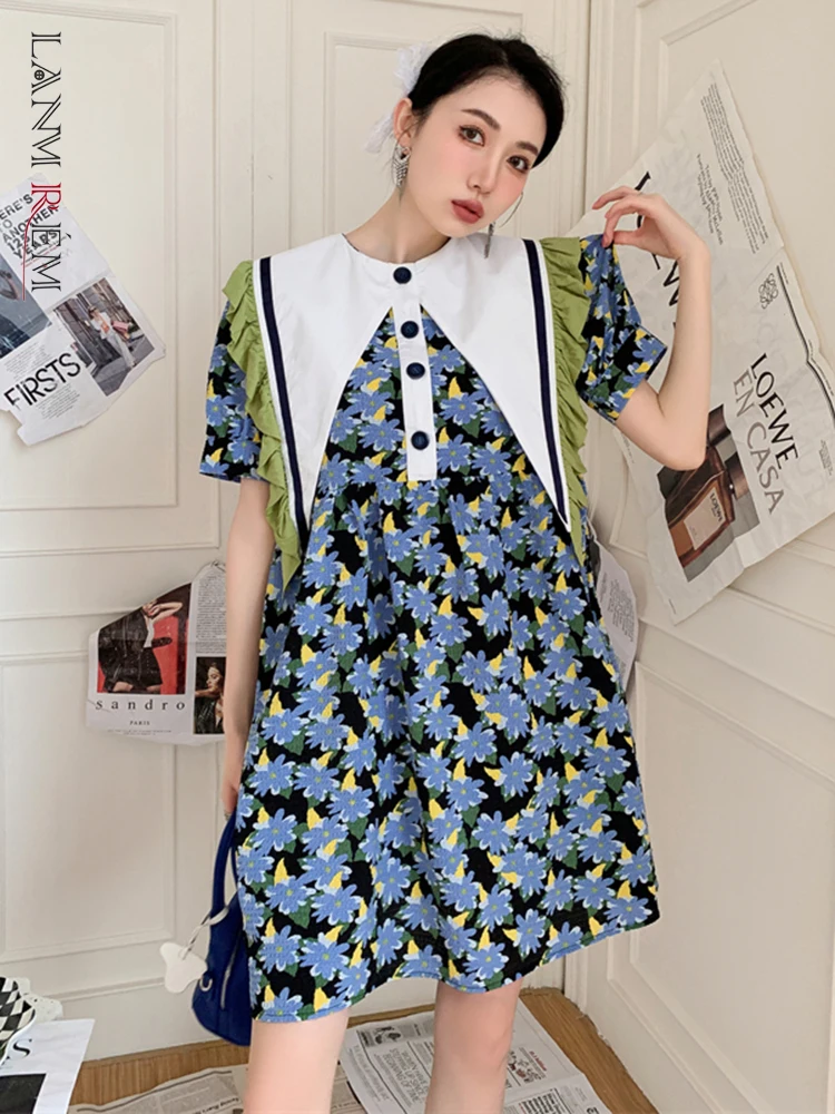 LANMREM Ruffled Sailor Collar Floral Dress Women's Summer Puff Sleeves Loose Stitching Dresses Female Fashion Clothes 2R1967
LANMREM Ruffled Sailor Collar Floral Dress Women's Summer Puff Sleeves Loose Stitching Dresses Female Fashion Clothes 2R1967