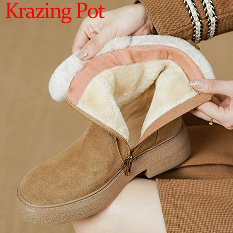 Krazing Pot Cow Suede Med Heels Cold Resistance Fur Thick Bottom Snow Boots Round Toe Superstar Leisure Ins Zipper Ankle Boots
Krazing Pot Cow Suede Med Heels Cold Resistance Fur Thick Bottom Snow Boots Round Toe Superstar Leisure Ins Zipper Ankle Boots