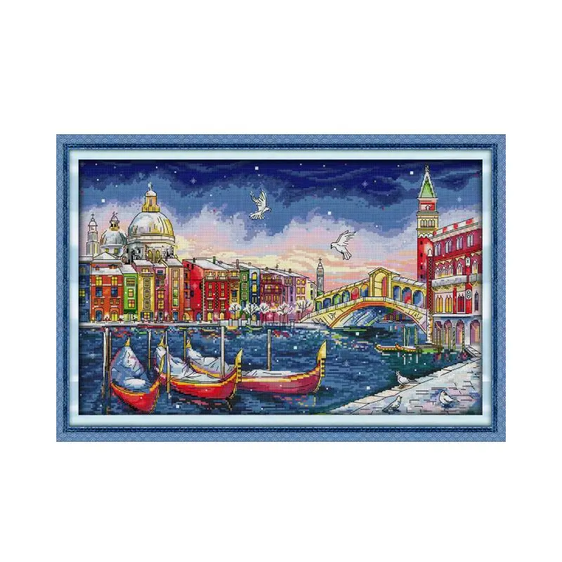 

Venice Christmas Pattern Joy Sunday Cross Stitch Kits DIY Embroidery Sewing Set 14CT 11CT Count Printed Fabric Needlework Deco