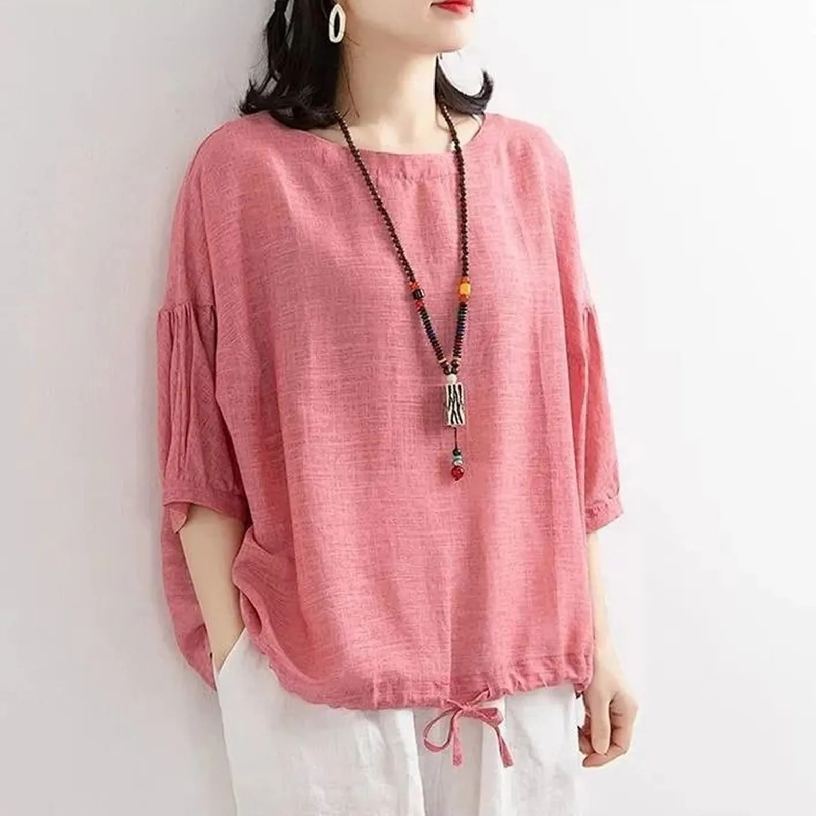 Plus Size Womens Summer Tops For Work Casual Women Loose Sleeve O Neck Blouse Pink Office Shirt Cotton Lonen Tees Pullover Blusa
Plus Size Womens Summer Tops For Work Casual Women Loose Sleeve O Neck Blouse Pink Office Shirt Cotton Lonen Tees Pullover Blusa