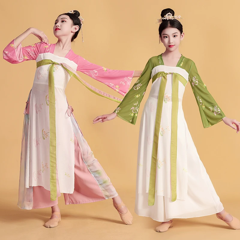 

Китайский Шелковый костюм для девочек, детское кимоно, традиционный китайский винтажный этнический фанат, костюм для хора и танцев, ханьфу