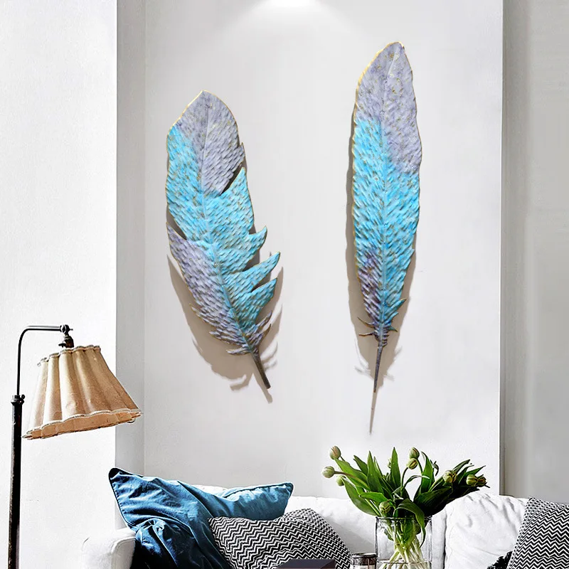 

TV Background Wall Decoration Creative Pendant Wrought Iron Decoration Wall Hanging Gold Foil Feather Wall Decoration