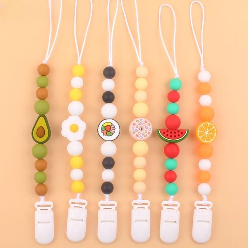 Держатель-цепочка для соски-пустышки для маленьких девочек и мальчиков, держатель для соски-пустышки с милыми фруктами и силиконовыми бусинами, зажим для соски-пустышки, игрушка-прорезыватель для новорожденных
Держатель-цепочка для соски-пустышки для маленьких девочек и мальчиков, держатель для соски-пустышки с милыми фруктами и силиконовыми бусинами, зажим для соски-пустышки, игрушка-прорезыватель для новорожденных