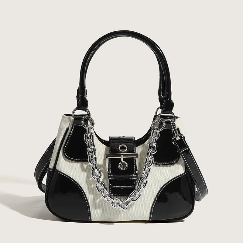 

Luxury Designer Women's Handbag Canvas Crossbody Bags for Women Chain Underarm Shoulder Bag Contrast Leather Female Clutches