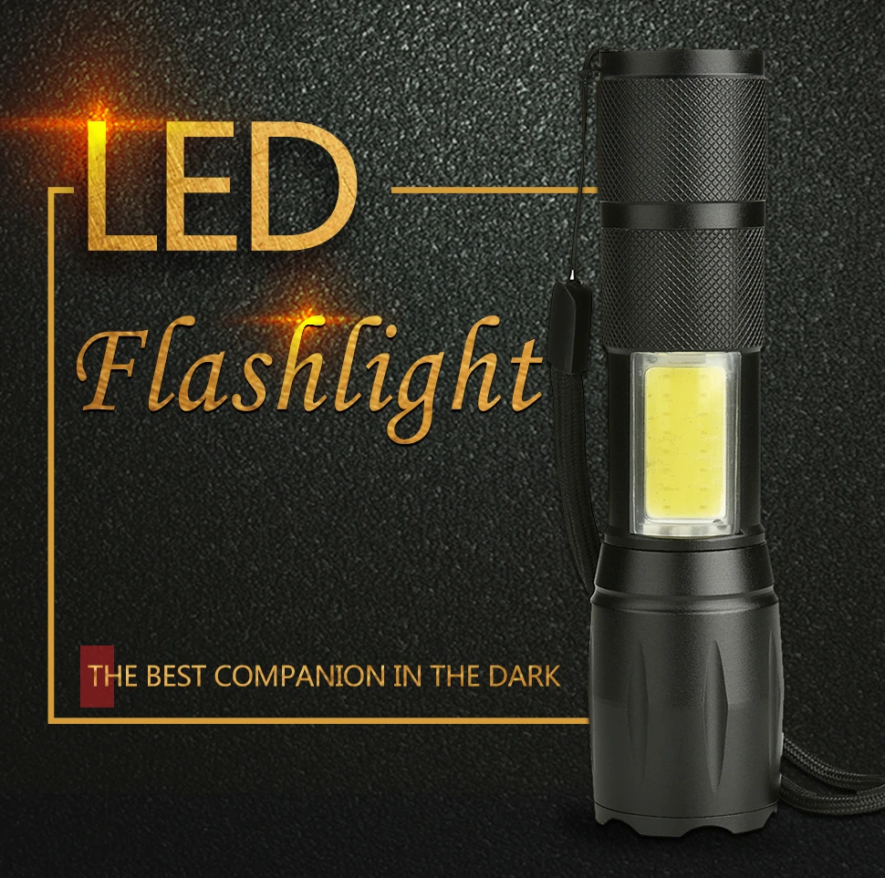

Powerful LED+COB Flashlight USB Rechargeable Flashlights Zoomable Torch Emergency Flashlight Waterproof Torches