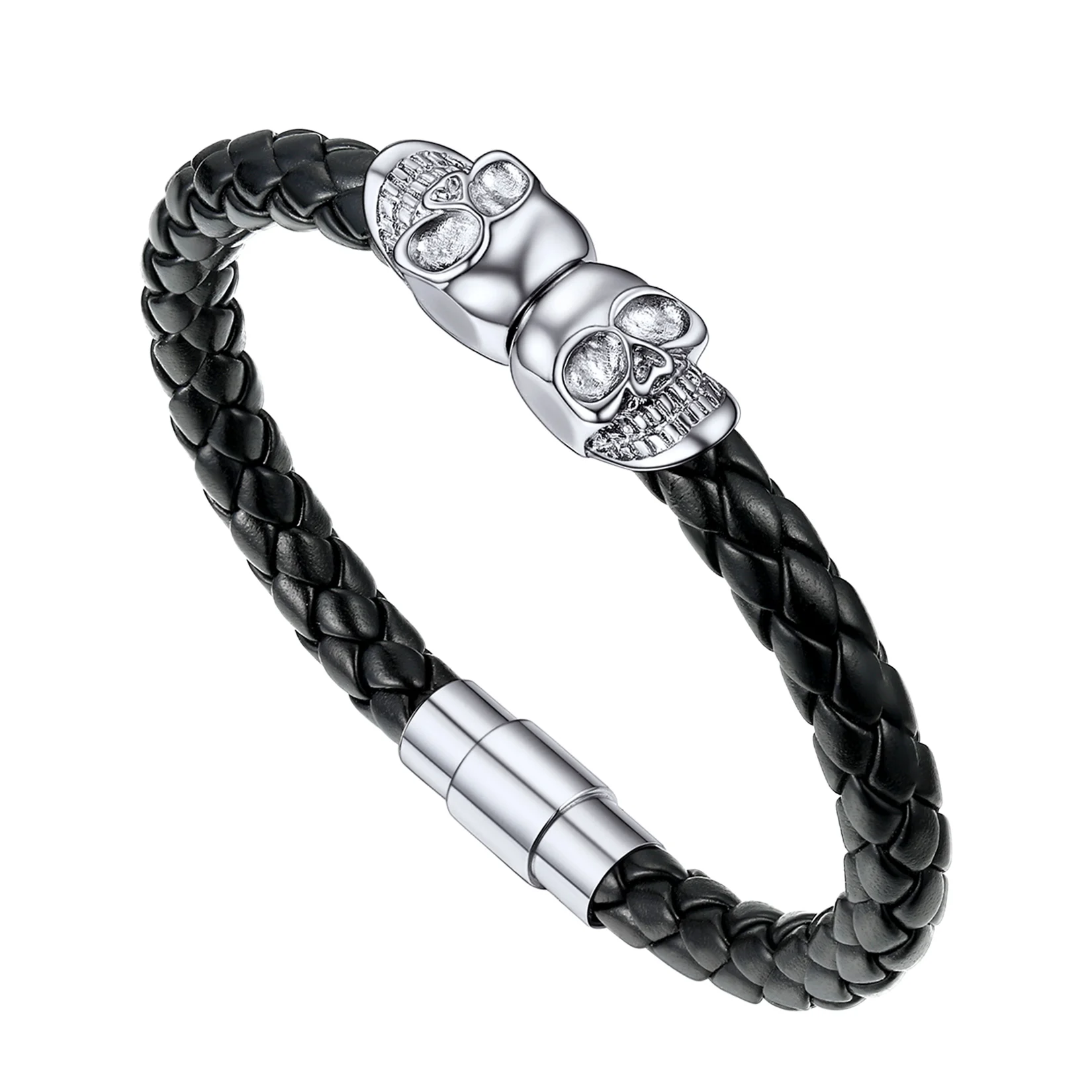 U7 Stainless Steel Double Skull Charm Leather Bracelet for Man Rose Gold Color Black 19/21cm Magnetic Clasp Wristband Bangle
U7 Stainless Steel Double Skull Charm Leather Bracelet for Man Rose Gold Color Black 19/21cm Magnetic Clasp Wristband Bangle