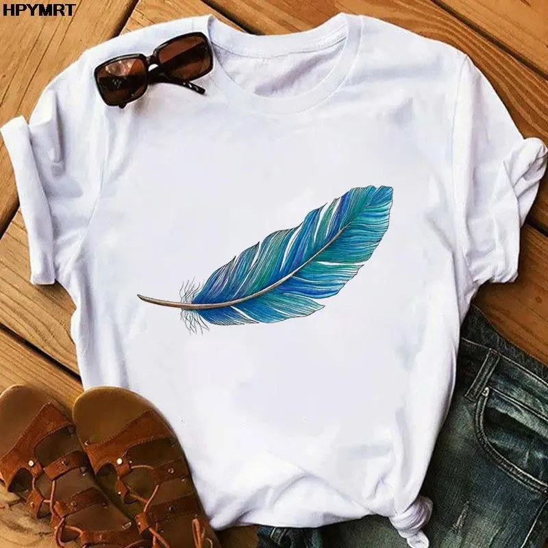 Футболка женская с коротким рукавом и принтом «перья» 
Футболка женская с коротким рукавом и принтом «перья»