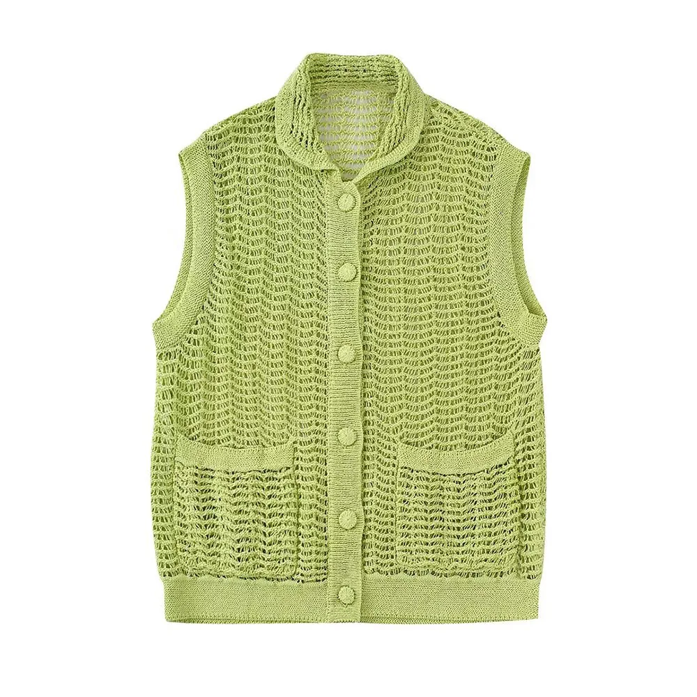 Female Clothing New Fashion Textured Sleeveless Knit Vest Vintage ButtonTurn-Down Collar Green Tops For Summer
Female Clothing New Fashion Textured Sleeveless Knit Vest Vintage ButtonTurn-Down Collar Green Tops For Summer
