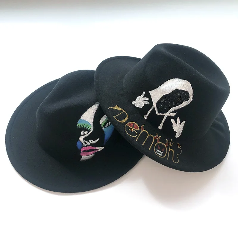 Ms Graffiti Hat British Wind Hand Painting Male cross-border New wide-brim Hats Amazon Warm Wool Felt Hat Fashion Elegant Art Wi
Ms Graffiti Hat British Wind Hand Painting Male cross-border New wide-brim Hats Amazon Warm Wool Felt Hat Fashion Elegant Art Wi