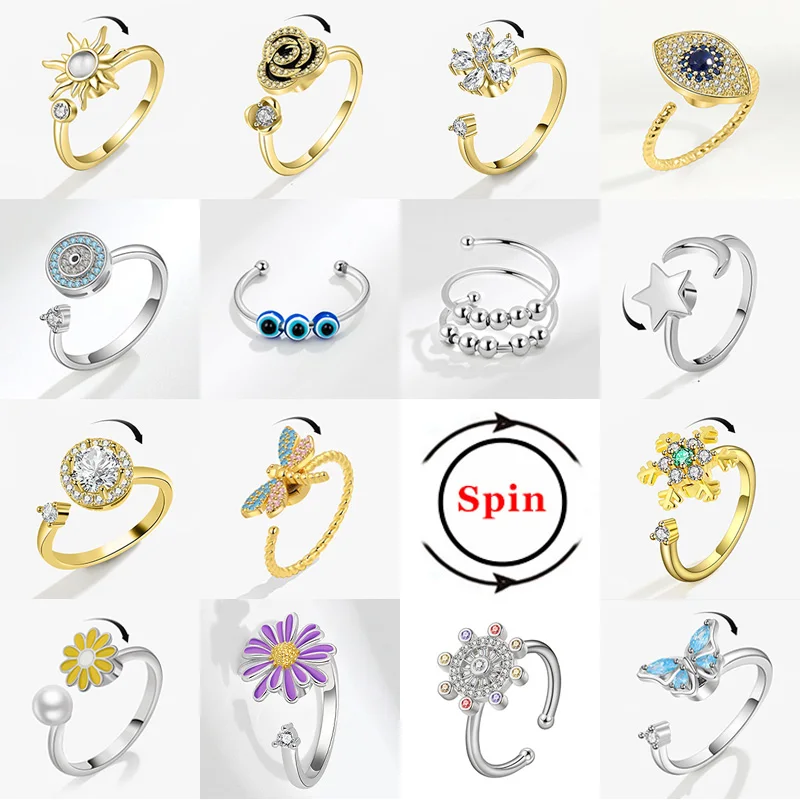 Luxury Anxiety Ring Fidget Spinner Ring for Women Crystal Flower Butterfly Animal Finger Ring Rotate Anti Stress Wedding Jewerly
Luxury Anxiety Ring Fidget Spinner Ring for Women Crystal Flower Butterfly Animal Finger Ring Rotate Anti Stress Wedding Jewerly