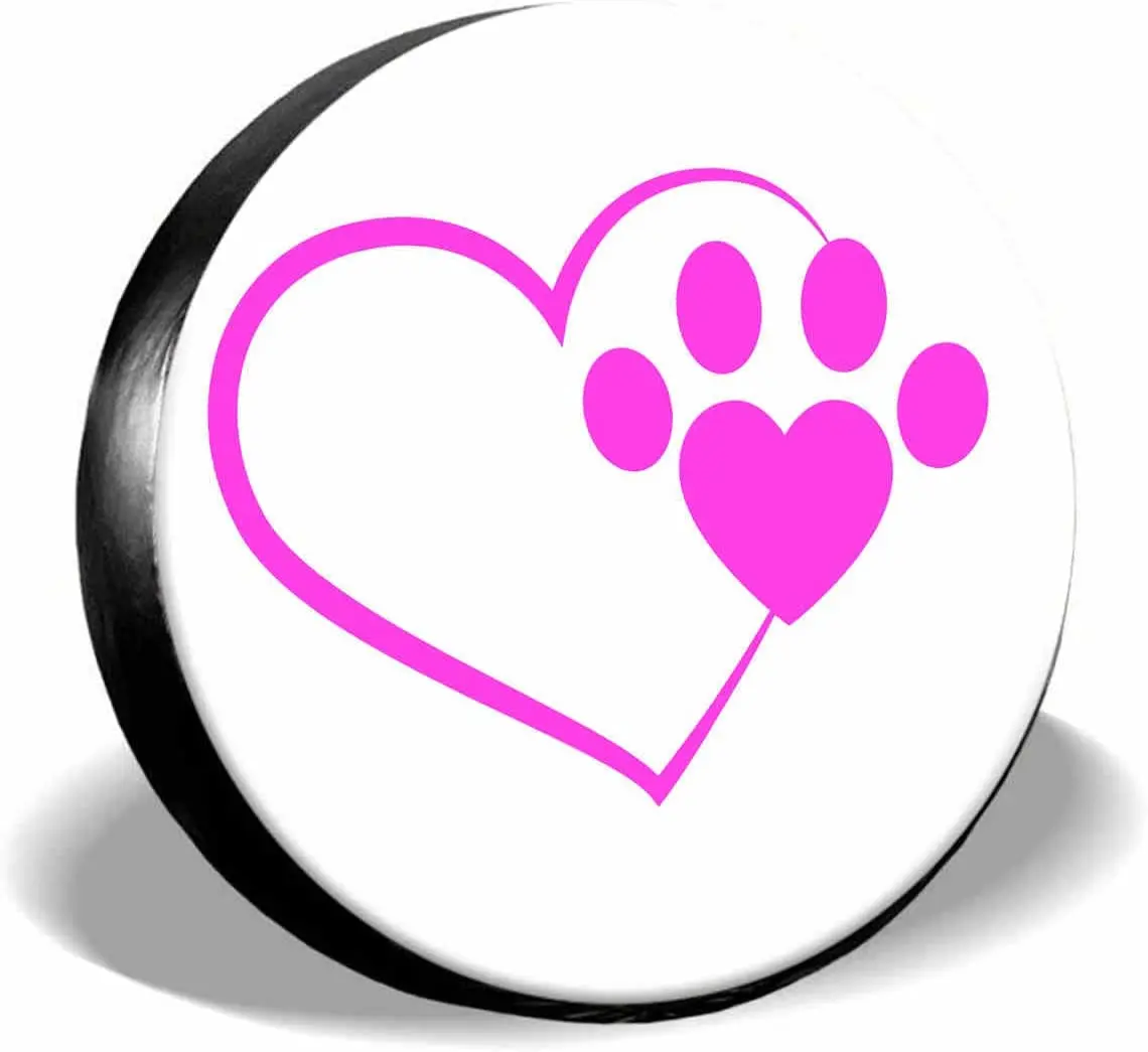 

IBILIU Pink Paw Print Spare Tire Cover,UV Sun Protectors Wheel Cover Heart Animal Foot White Tire Cover Universal Fit for Jeep,T