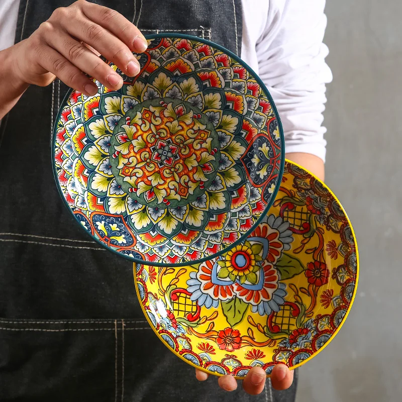 

Набор из чаши и тарелок, керамическая посуда, креативный Домашний набор керамических тарелок, большая тарелка, тарелка в богемном стиле, Набор комбинированных тарелок