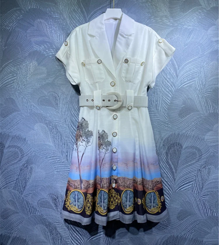 European and American women's wear spring 2022 new Short sleeve suit collar single breasted print Fashionable belted dress
European and American women's wear spring 2022 new Short sleeve suit collar single breasted print Fashionable belted dress