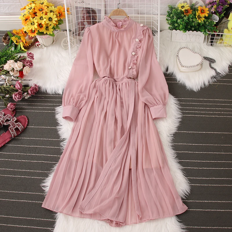 Fitaylor New Spring Autumn Women Elegant Stand Collar Single Breasted Chiffon Dress Office Lady Slim A-line High Waist Dress
Fitaylor New Spring Autumn Women Elegant Stand Collar Single Breasted Chiffon Dress Office Lady Slim A-line High Waist Dress