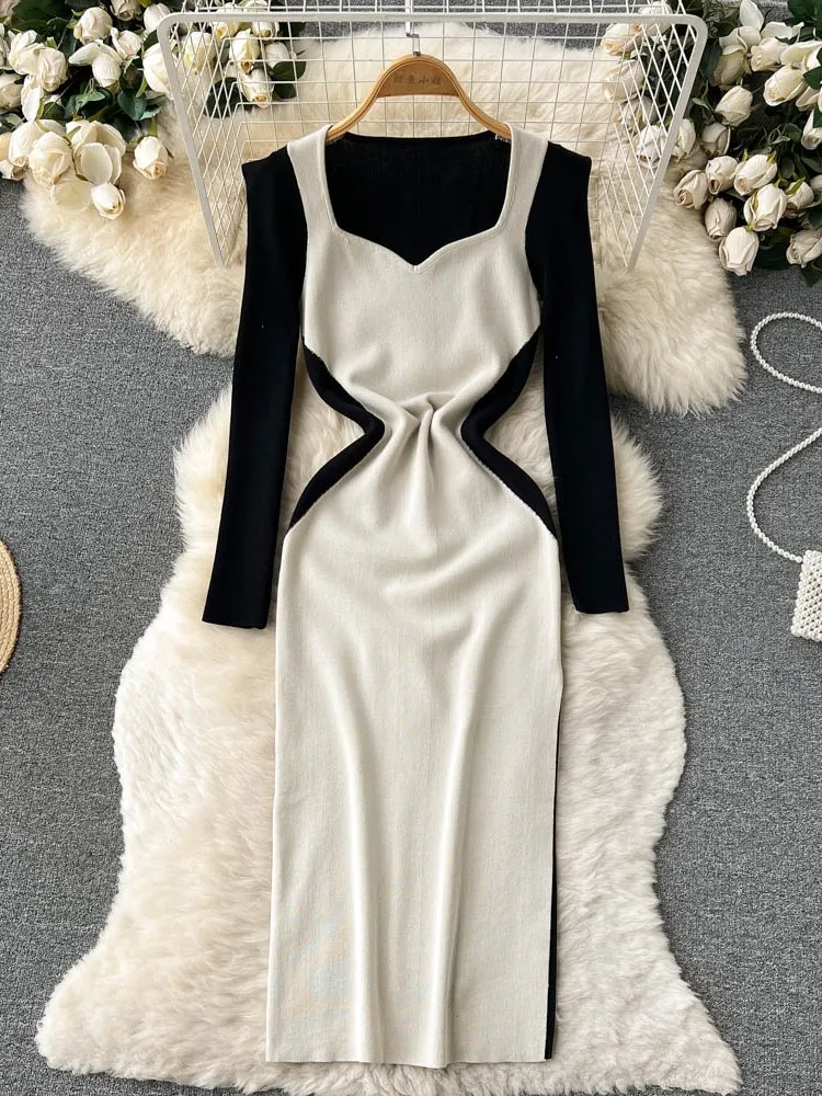 Autumn Women Elegant Knitted Sweater Bodycon Midi Dress Female French Style Split Warm Long Vestdios Clothes
Autumn Women Elegant Knitted Sweater Bodycon Midi Dress Female French Style Split Warm Long Vestdios Clothes