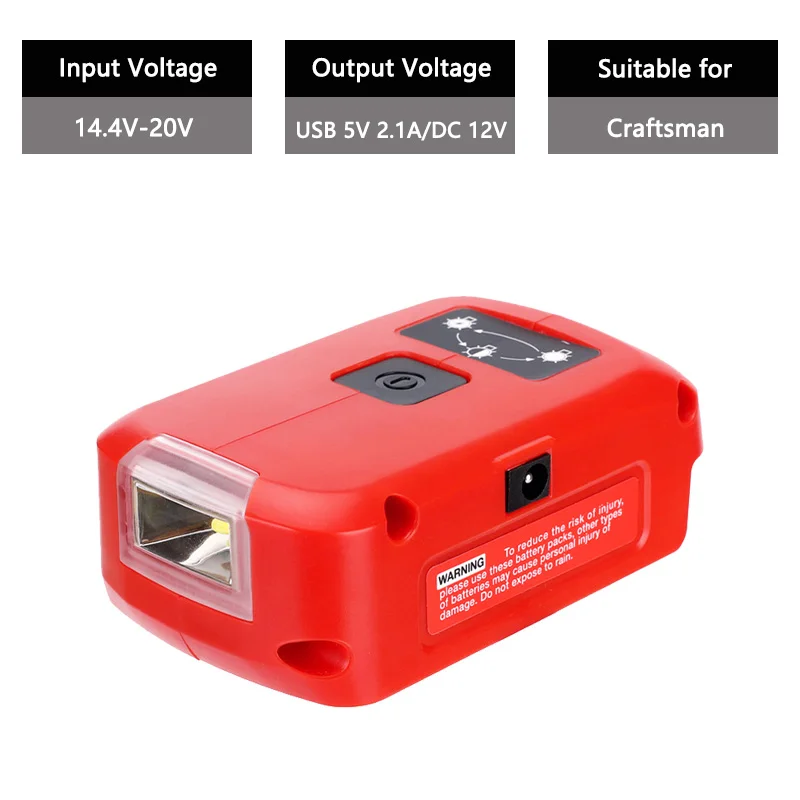 Адаптер для аккумулятора для Craftsman 14,4-20 в, литий-ионная батарея с двумя USB-портами 
Адаптер для аккумулятора для Craftsman 14,4-20 в, литий-ионная батарея с двумя USB-портами