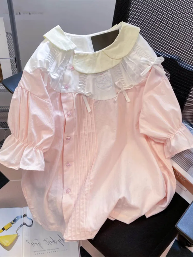2023 New Summer Fashion Casual Blusas Kawaii Cute Bow Patchwork Peter Pan Collar Blouse Sweet Korean Fairy Preppy Women's Shirts
2023 New Summer Fashion Casual Blusas Kawaii Cute Bow Patchwork Peter Pan Collar Blouse Sweet Korean Fairy Preppy Women's Shirts