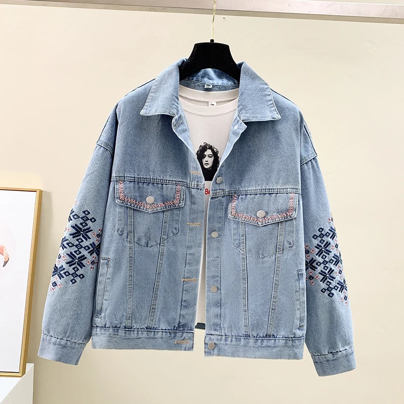 Vintage Light Blue Embroidery Denim Jacket Women Spring Korean Loose Short Cowboy Outerwear Big Pocket Jeans Jacket Coat Female
Vintage Light Blue Embroidery Denim Jacket Women Spring Korean Loose Short Cowboy Outerwear Big Pocket Jeans Jacket Coat Female