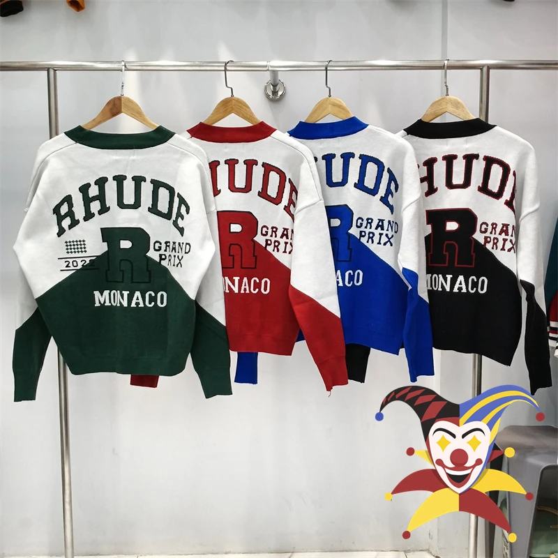 Patchwork Rhude Logo Jacquard Knitted Cardigan Men Women 1:1 Top Quality V-Neck Button Sweater RHUDE Sweatshirts With Tags
Patchwork Rhude Logo Jacquard Knitted Cardigan Men Women 1:1 Top Quality V-Neck Button Sweater RHUDE Sweatshirts With Tags