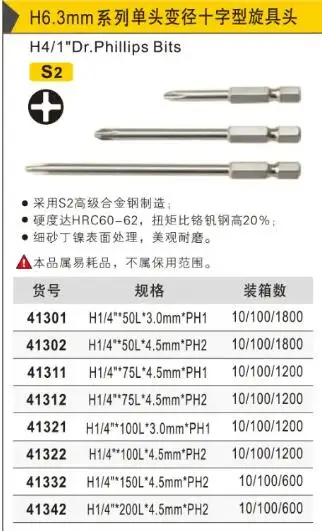 BESTIR H6.3mm H1/4 "dr.phillips bits S2 легированная сталь HRC60-62 Fine песчаный никель butadiene PH1 PH2
BESTIR H6.3mm H1/4 "dr.phillips bits S2 легированная сталь HRC60-62 Fine песчаный никель butadiene PH1 PH2